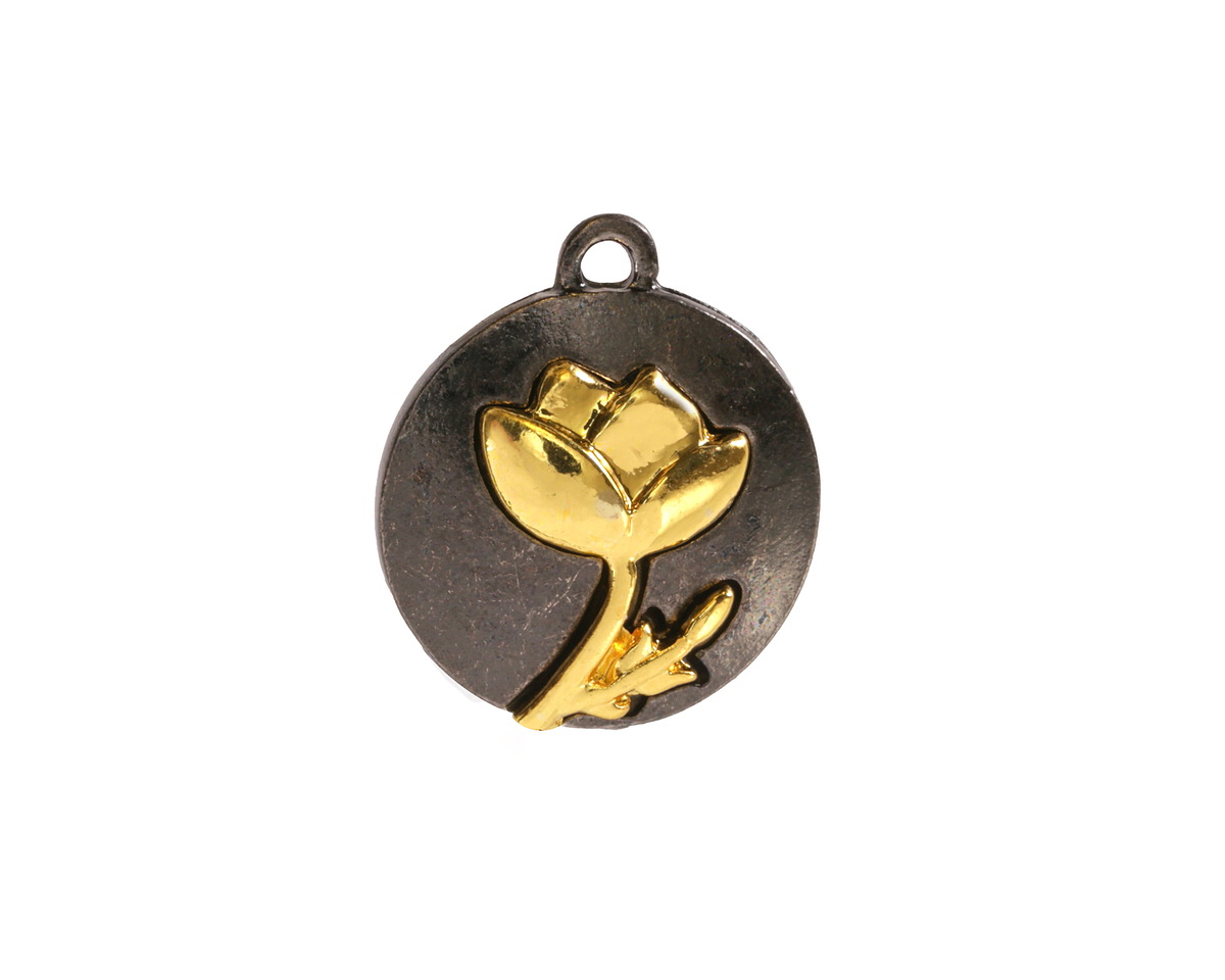 Rose Two-Toned Gunmetal & Gold Finish Round Focal 17.5x20.5mm