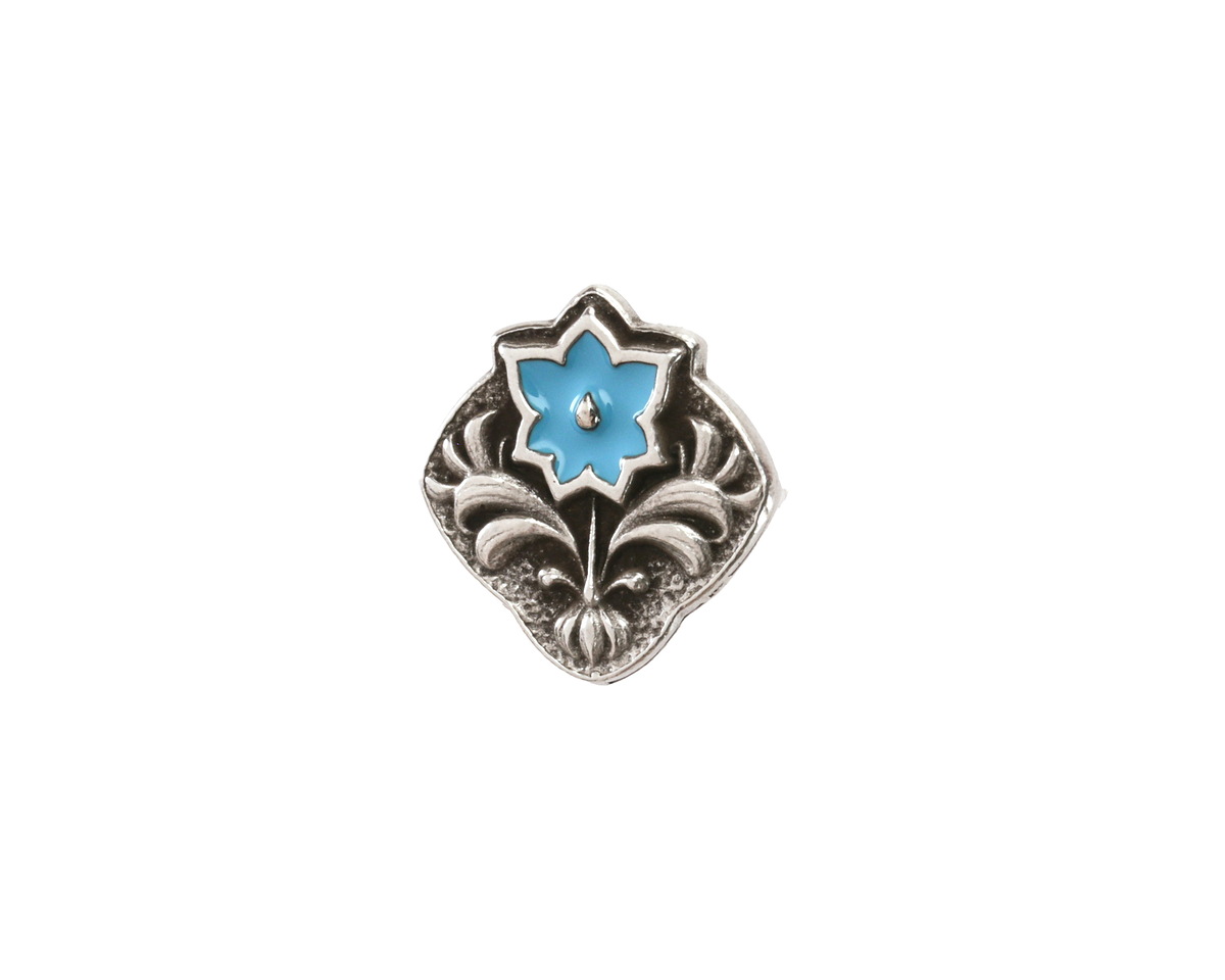 TierraCast Antique Silver (plated) Light Sky Blue Enamel Flower Square Button 14x15mm