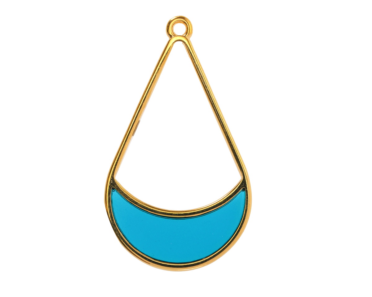 24K Gold (Plated) Transparent Turquoise Resin Openwork Teardrop Focal 24x42mm