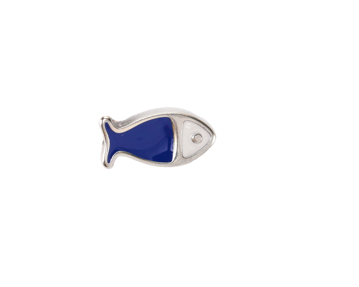 Antique Silver(plated) White & Cobalt Enamel Fish Bead 15x7mm