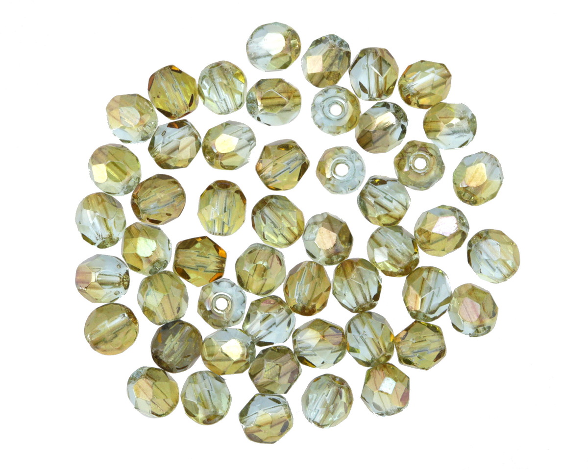 Czech Glass Aquamarine Celsian Fire Polished Round 4mm