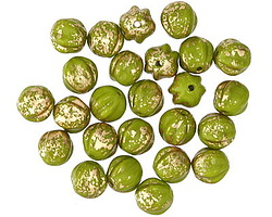 Czech Glass Avocado w/ Gold Melon Round 6mm