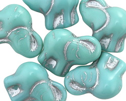 Czech Glass Pale Turquoise w/ Silver Elephant 20x21mm