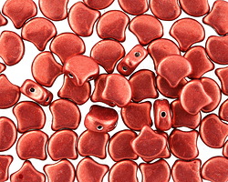 Matubo Czech Glass ColorTrends: Sueded Gold Samba Red 2-Hole Ginkgo Leaf 7.5mm