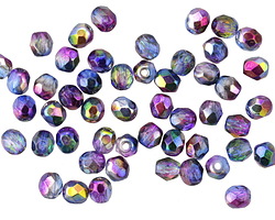 Czech Glass Purple Galaxy Fire Polished Round 4mm
