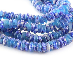 African Recycled Glass & Seed Bead Blues Donut (Krobo) 10-11mm