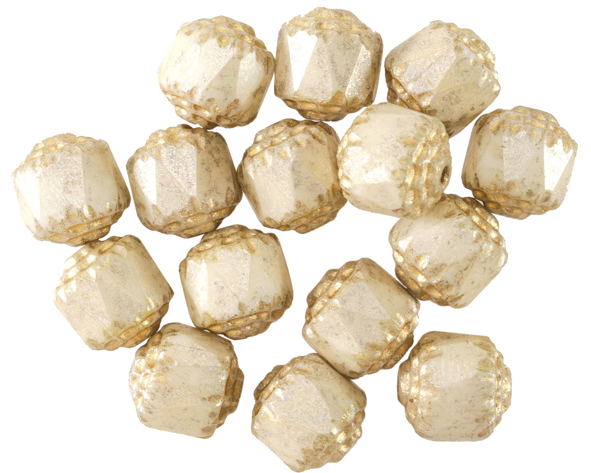 Czech Glass White w/ Silver & Gold Finishes Lantern 8mm