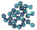 Czech Glass Emerald w/ Iris Luster & Blue Wash Faceted Melon Round 6mm