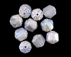 Czech Glass Matte Crystal AB w/ Silver Lantern 8mm