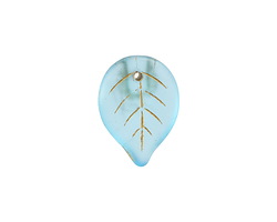 Czech Glass Matte Blue w/ Gold Leaf Drop 18x13mm