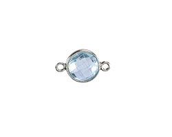 Blue Topaz Faceted Coin Link in Sterling Silver 16x10mm