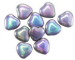 Czech Glass Blue & Purple Metallic Heart 10mm
