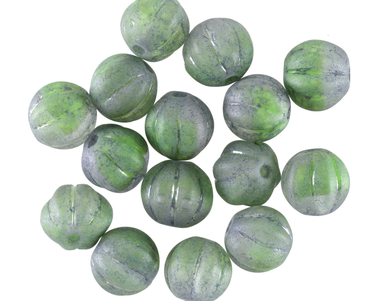 Czech Glass Matte Smoky Crystal & Sage Melon Round 8mm