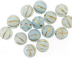 Matte Ice Blue w/ Gold Melon Round 8mm