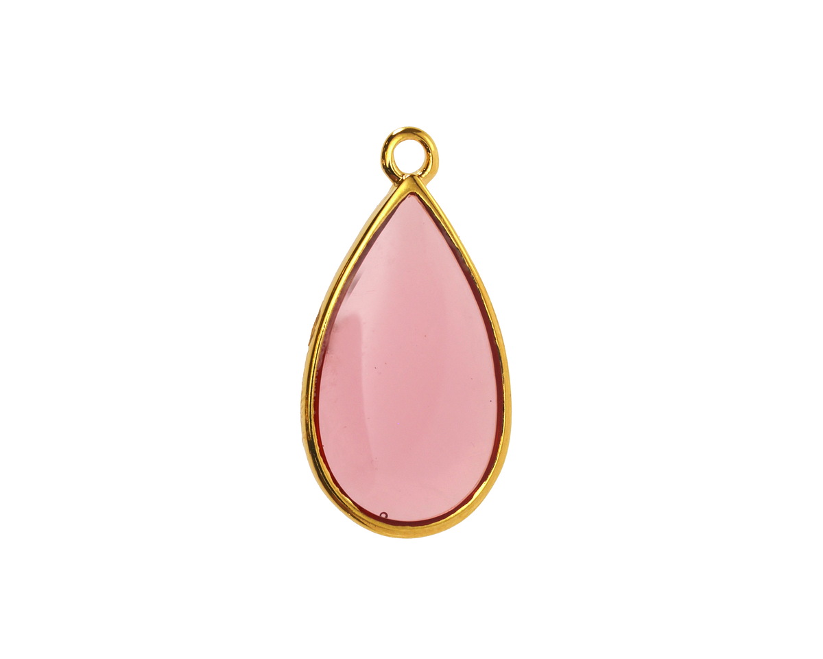 24K Gold (Plated) Transparent Rose Resin Drop Focal 13x23mm