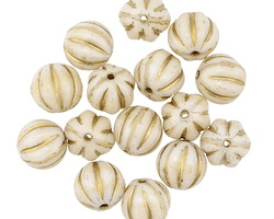 Czech Glass Vanilla w/ Gold Melon Round 8mm