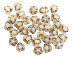 Czech Glass White w/ Gold Bellflower 5x6mm