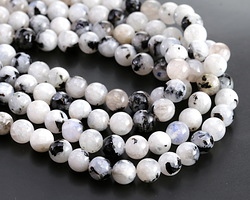 Rainbow Moonstone w/ Black Tourmaline Round 6mm