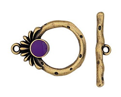 TierraCast Antique Brass (plated) w/ Purple Setting Toggle 27x20mm, 27mm Bar