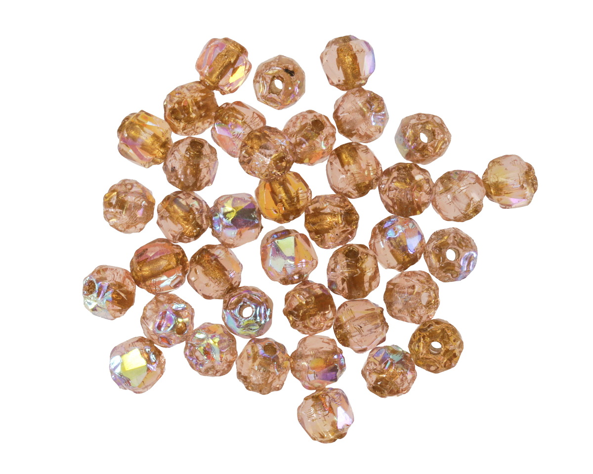 Czech Glass Rosaline AB w/ Gold Lantern 4mm