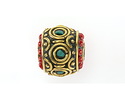 Nepalese Brass w/ Turquoise & Small Coral Dots Large Barrel Bead 15x16mm