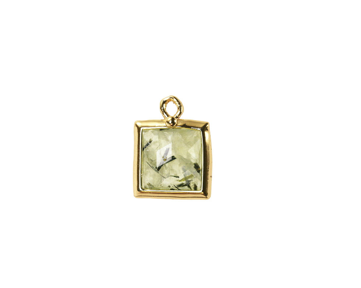 Prehnite w/ Gold Finish Faceted Square Focal 10x13mm