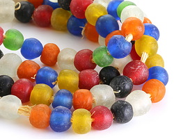 African Recycled Glass Jewel Tone Mix Tumbled Round 10-14mm