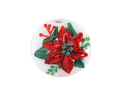 Grace Lampwork Red Poinsettia Christmas Lentil Focal Bead 25mm