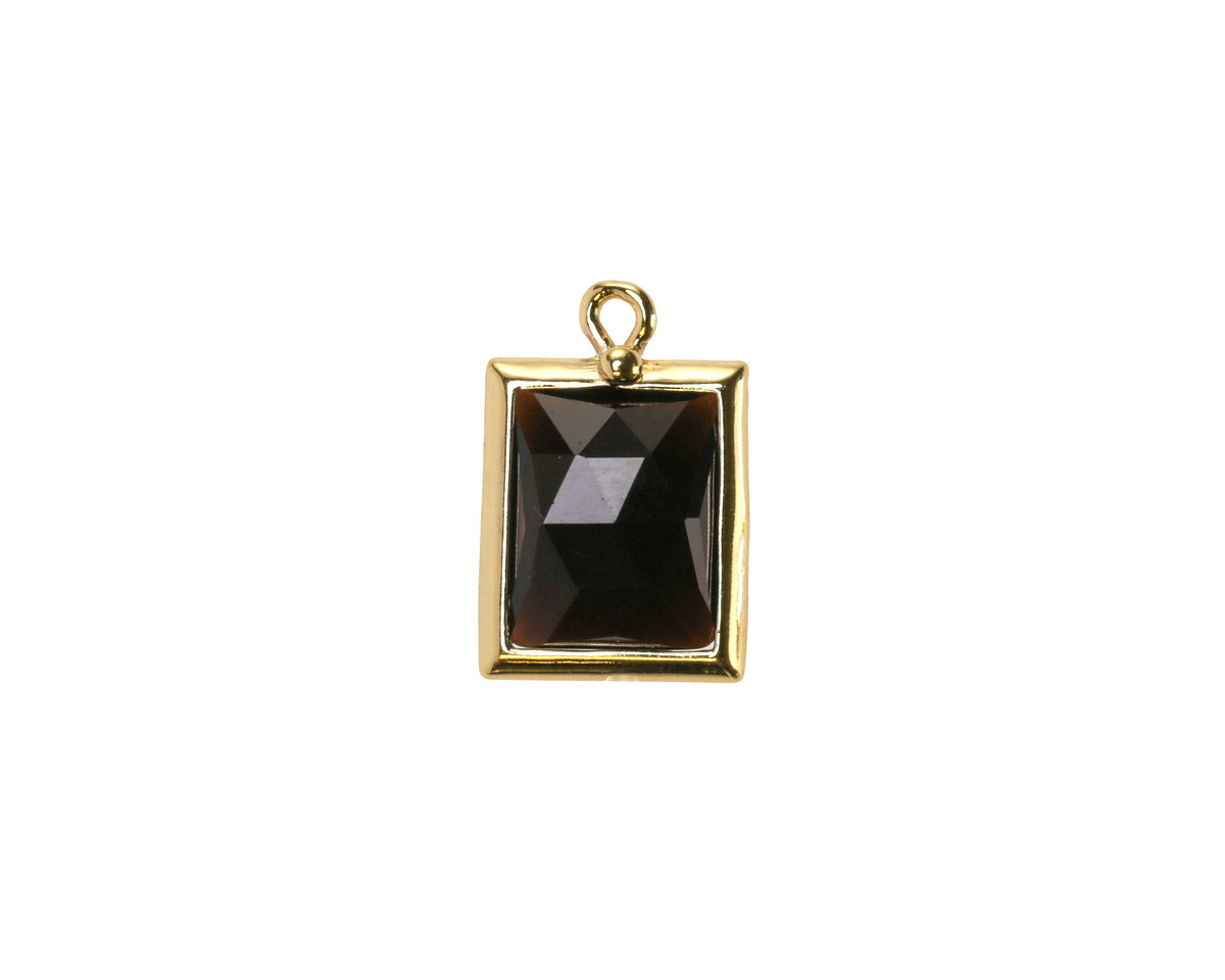 Black Obsidian w/ Gold Finish Faceted Rectangle Focal 10x15mm