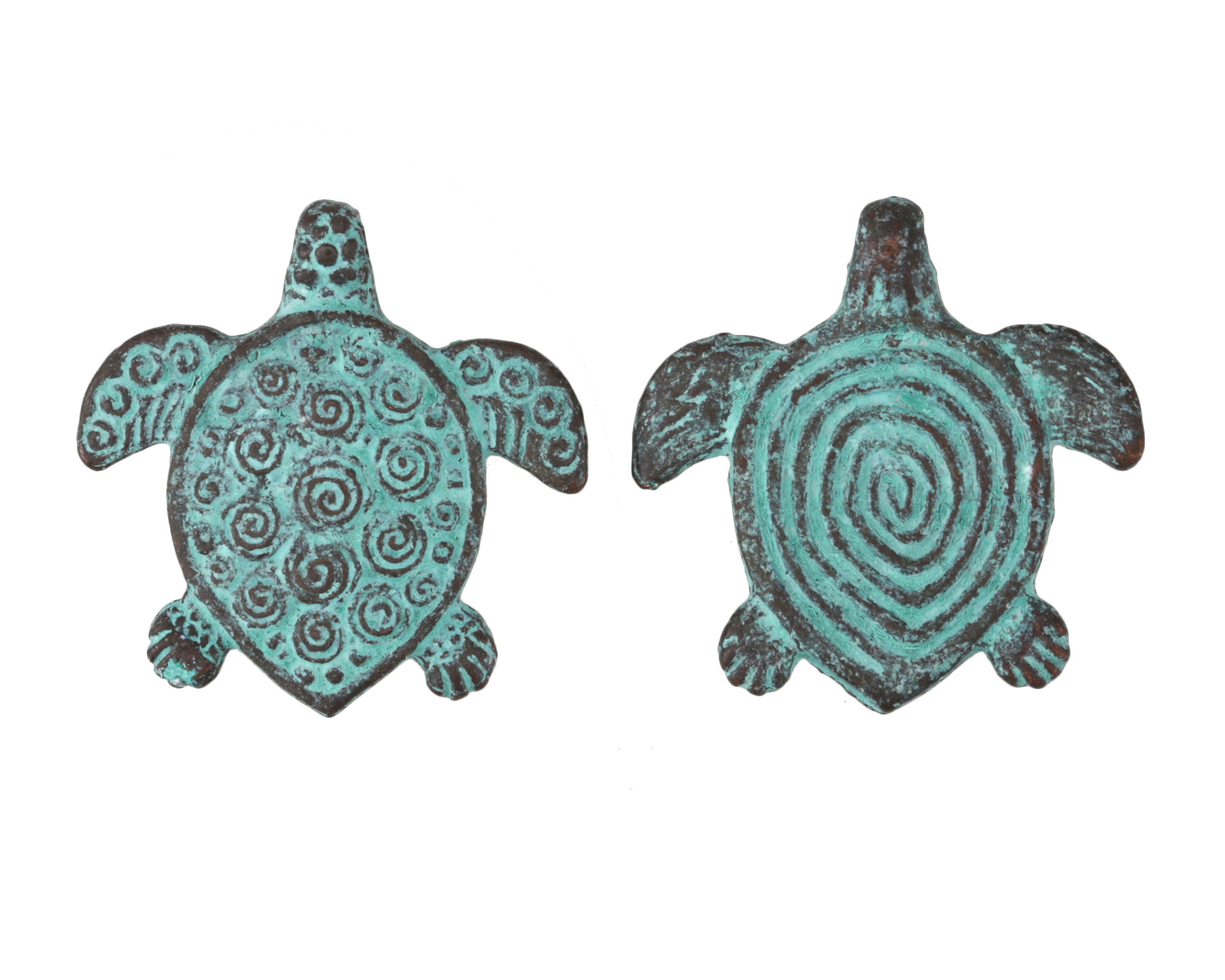 Mykonos Copper (plated) Patina Double Sided Spiral Turtle Pendant 30x30mm