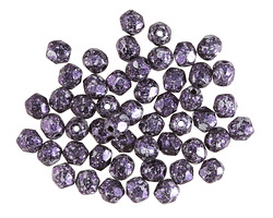 Czech Glass Jet w/ Metallic Purple & Silver Flecks Fire Polished Round 4mm