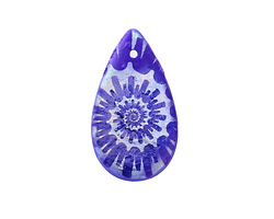 Czech Glass Laser Etched Ammonite on Textured Cobalt w/ AB Finish Ammonite Teardrop 18x30mm