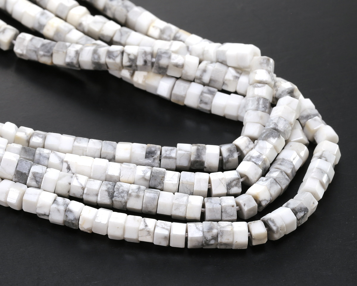 White Howlite Microfaceted Heishi 3x6mm