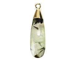 Prehnite Faceted Puff Teardrop Focal w/ Gold Finish 9x28mm