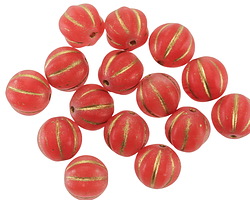 Czech Glass Matte Ruby w/ Gold Melon Round 8mm
