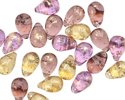 Czech Glass Royal w/ Gold Marble Teardrop 6x9mm