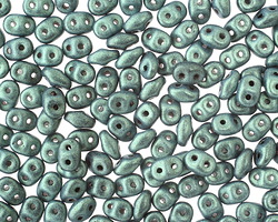 Light Green Metallic Suede Superduo 2x5mm Seed Bead