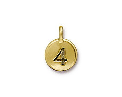 TierraCast Antique Gold (plated) Round Number "4" Charm 12x17mm