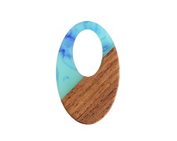 Walnut Wood & Nautical Swirl Resin Oval Off-Center Hoop Focal 22x35mm
