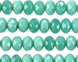 Czech Glass Turquoise Opal Mix w/ Silver Picasso Fire Polished Rondelle 6x9mm