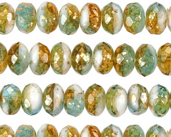 Czech Glass Sunny Coast w/ Gold Flecks Fire Polished Rondelle 6x9mm