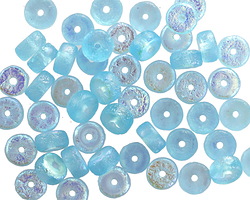 Czech Glass Textured Aquamarine AB Faceted Heishi 3x6mm