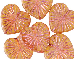 Czech Glass Matte Amber w/ Metallic Pink Wash Starburst Heart 22mm