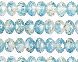 Czech Glass Sky Blue & Crystal w/ Gold Flecks Fire Polished Rondelle 6x9mm