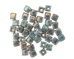 Czech Glass Bronzed Turquoise Cube 4mm
