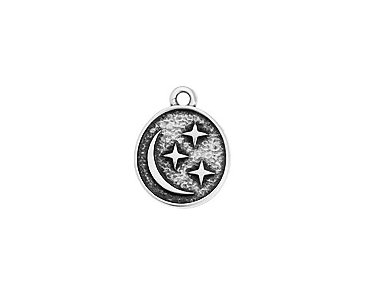 Antique Silver (plated) Crescent Moon & Stars Oval Focal 12x16mm