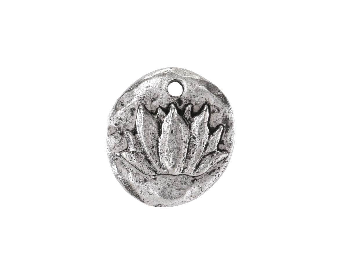 Nunn Design Antique Silver (plated) Small Round Organic Lotus Coin Charm 17.5mm