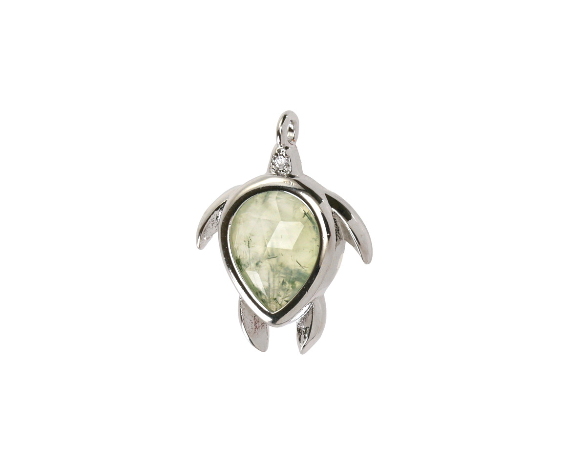 Prehnite w/ Silver Finish Sea Turtle Focal 15x19mm