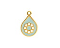 24K Gold (plated) Sea Blue Enamel w/ Flower Drop Focal 13x20mm