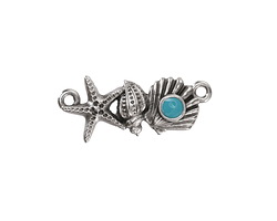 Antique Silver (plated) Aqua Enamel Sea Elements Focal Link 26x11mm